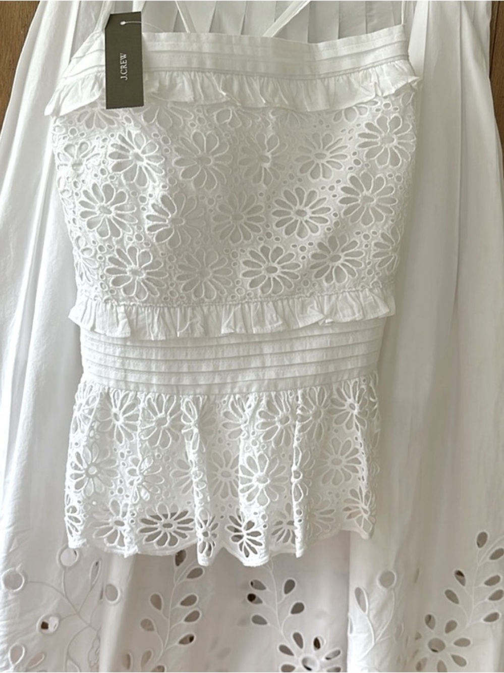 JCrew crisp white eyelet top. Smocked back for fit & comfort XS NWT